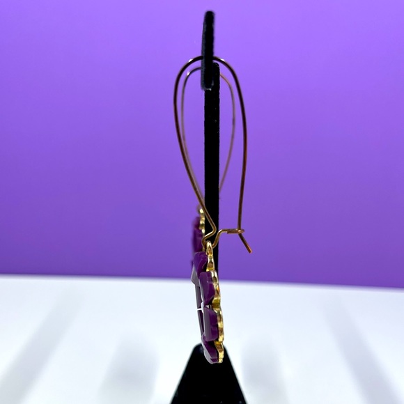 Vintage Y2K Purple Flower Extra Long Dangle Earrings with Crystal Accents - Picture 4 of 5